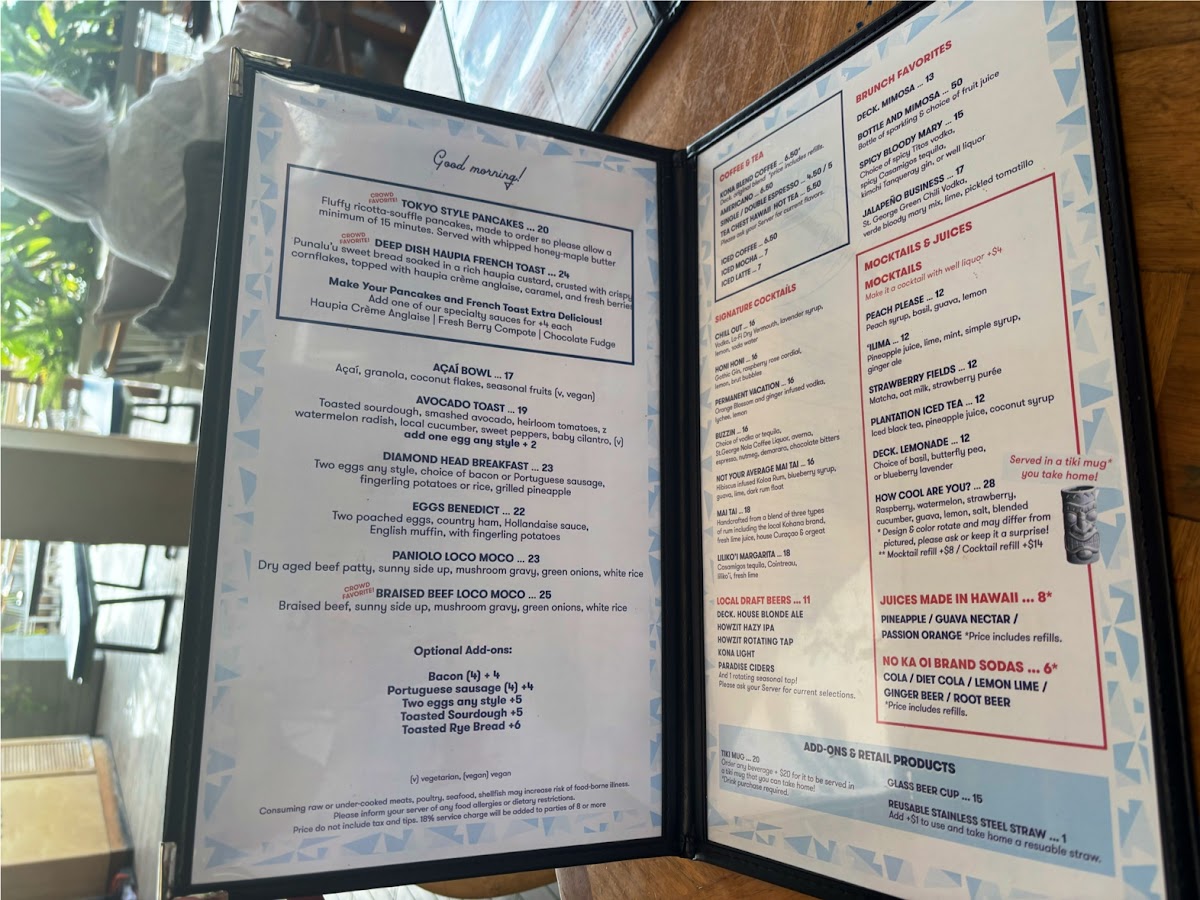 DECK. at Queen Kapiʻolani Hotel Menu - Image 1